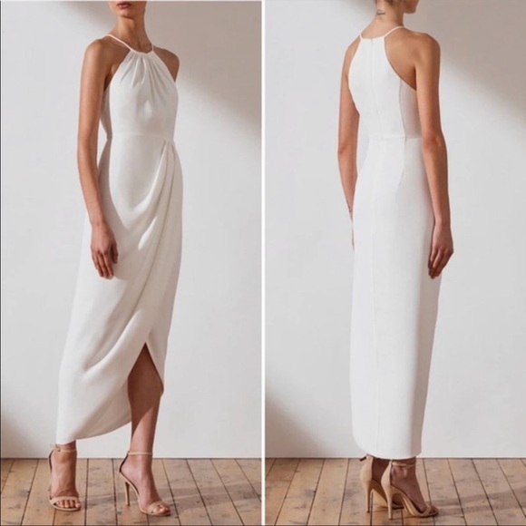 NEW Shona Joy Core high neck draped halter tulip gown dress - IVORY 10 - Picture 5 of 13